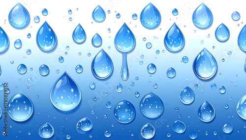 Water rain or shower drops seamless border isolated on transparent background. Realis