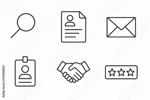 Business icons set: search, profile, email, id, handshake, rating symbols