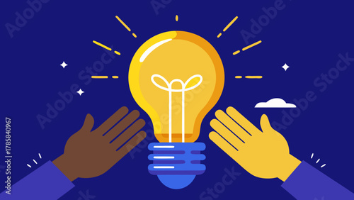 Diverse hands reaching for a glowing light bulb symbolizing teamwork and innovation