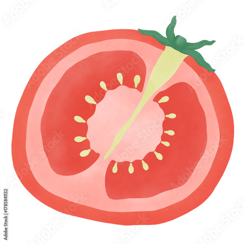 Cute Tomato Half Cutaway Cartoon - Watercolor