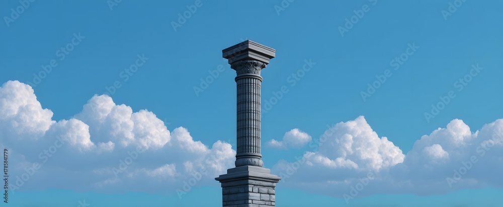Fototapeta premium The stone pillar rises prominently beneath a clear blue sky.