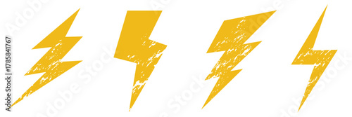 Lightning bolt icon with grunge texture. . Ideal for energy, electricity, power, punk, and graphic design themes. Vector eps 10