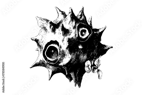 Mystic Orb: Whimsical Siamese Twin Gum Ball Spiky Plant Cell | Clean, isolated vector art for creative projects.