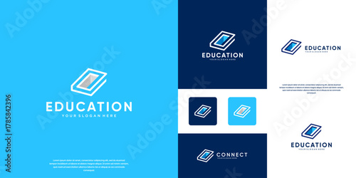 book logo with abstract and minimalist style, symbol of education and library, knowledge, vector graphic illustration.