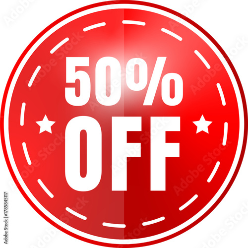 50 Percent Off Sale Red Round Tag Sticker Badge Discount Offer Promotion Icon