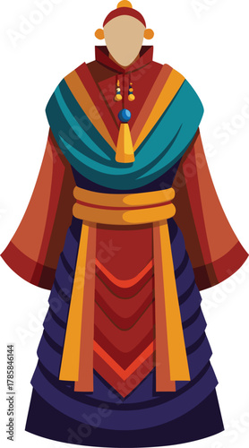 tibetan chupa- layered silk and wool dress.