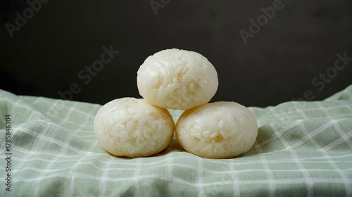 Puffed Rice Balls on Soft fluffy Fabric Background.