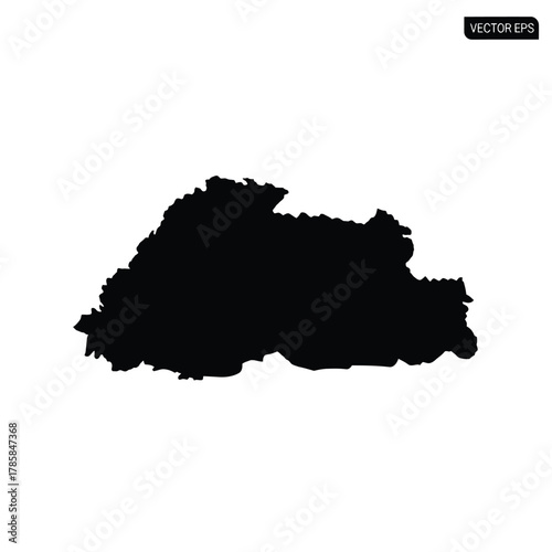 Bhutan vector eps map black silhouette illustration isolated on white background highly detailed asian country outline territorial boundary shape.