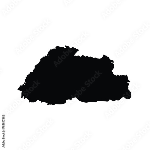 Bhutan black silhouette map vector illustration isolated on white background high detailed country outline graphic design element concept.