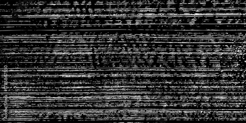 Grunge noise texture background. White scratch pattern on black with distressed vintage glitch effect and analog static lines. Retro overlay vector illustration.
