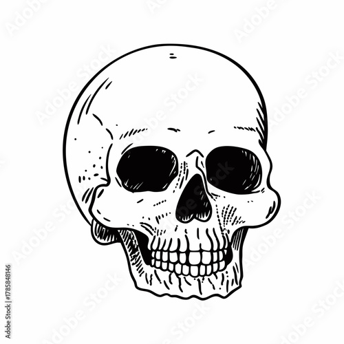 Hand drawn human skull sketch illustration isolated on white background