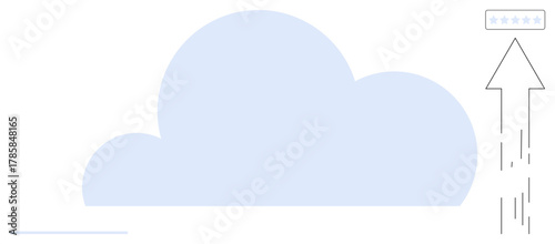 Large blue cloud and upward arrow with stars, symbolizing data upload, cloud computing, efficiency, and technology. Ideal for storage, backup, innovation, progress communication connectivity