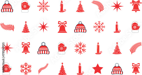 Red and White Christmas Holiday Icon Collection