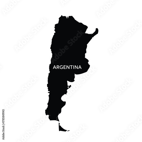 Black silhouette map of argentina contour territory cartography drawing vector illustration outline shape country boundary design with name