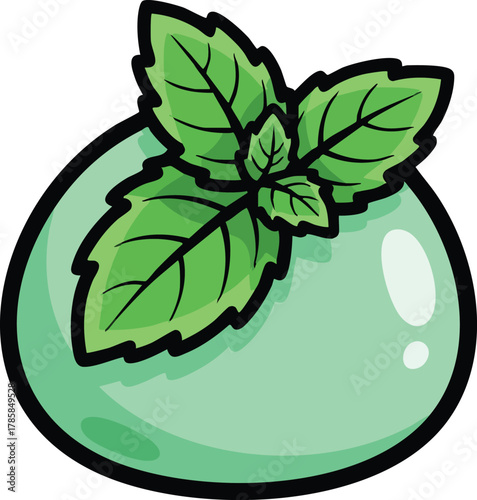A Round Mint Green Object With Fresh Green Mint Leaves On Top Isolated On A White Background