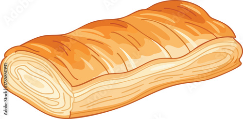 Golden Brown Puff Pastry Roll With Layers Against A White Background