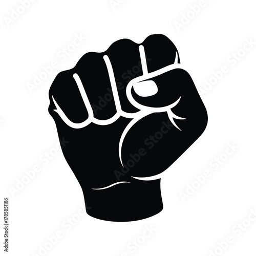 Raised clenched fist silhouette vector icon   power, protest, revolution, strength, unity