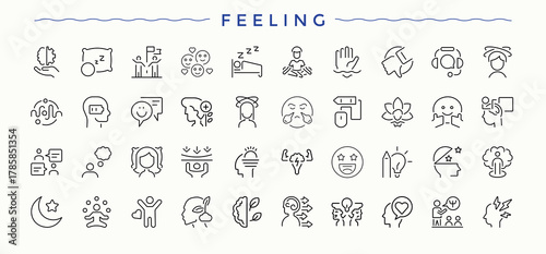 Feeling icon set. Thin outline icons pack. Contains related to heart, art, valentine, heart, heartbeat, emotion. Editable stroke collections. Heartbeat icon set.