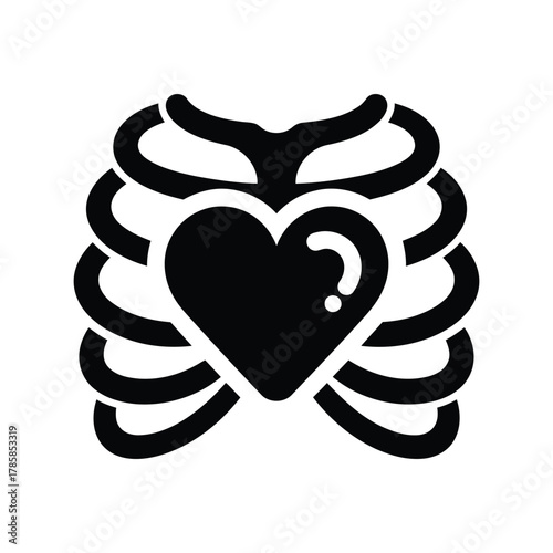 Heart in rib cage with question mark icon. medical health, cardiac issues, emotional uncertainty