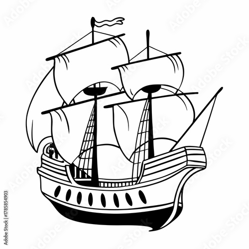 Hand drawn old sailing ship sketch illustration isolated on white background
