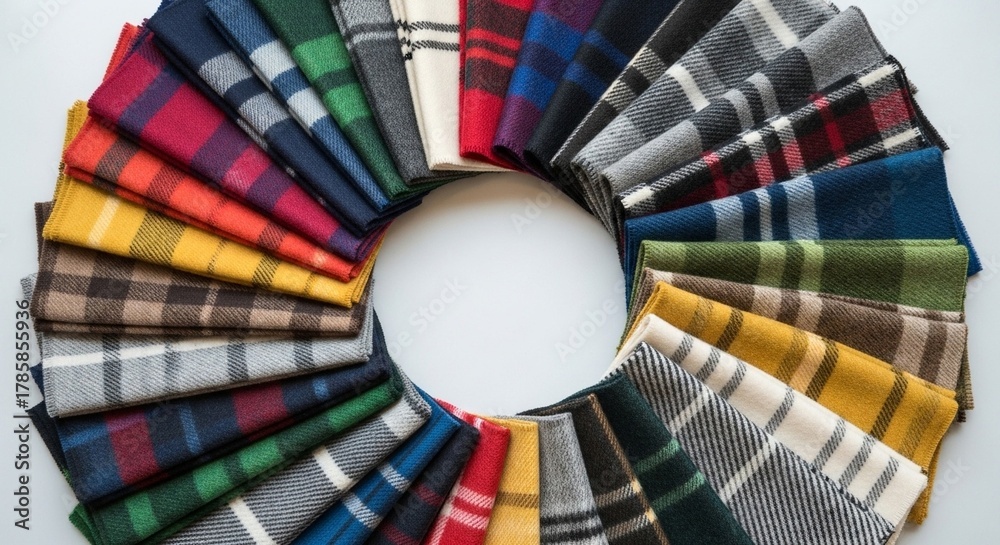 Fototapeta premium カラフルなマフラーが円形に並んだファッショナブルなポートレート