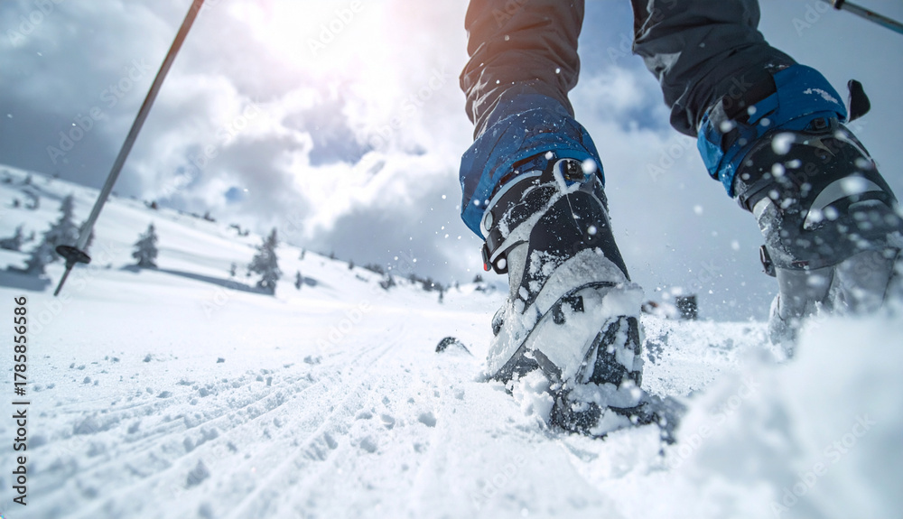 Obraz premium Snowshoeing Adventure: Winter Exploration on Snowy Mountain