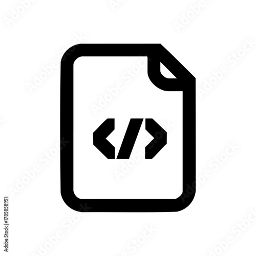 Document icon featuring code brackets, representing web development, software programming, and digital technology.
