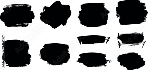 Abstract black brush stroke shapes vector set for creative design and art projects 