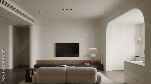 A living room with tv caninet in modern apartment