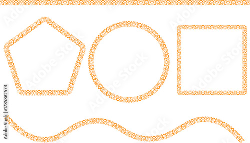 A collection of elegant golden ornamental design elements, including decorative borders and ornate frames for various creative projects.