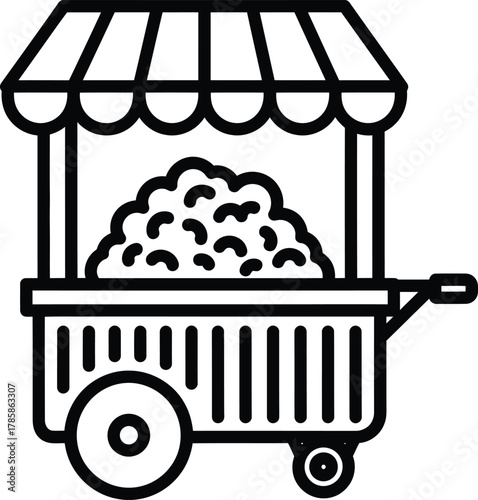 Popcorn cart vector illustration street food vendor snack fair outline eps silhouette