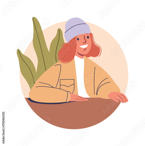 Happy smiling woman in cafe