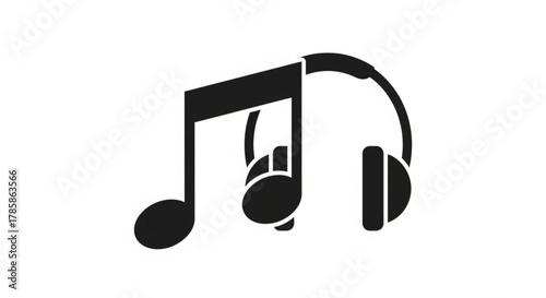 Music note with headphones isolated on
