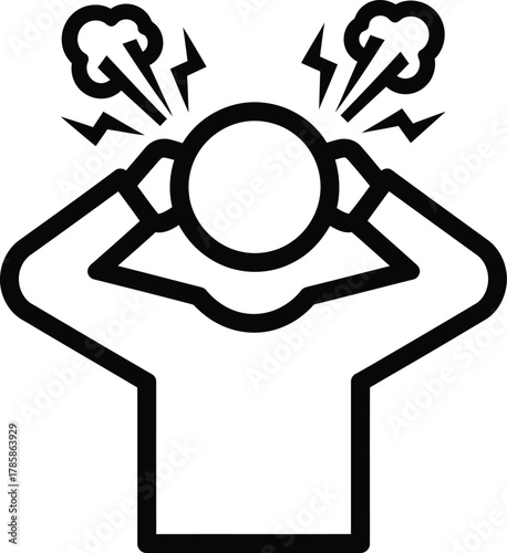Stress headache icon frustrated person with hands on head line drawing eps silhouette