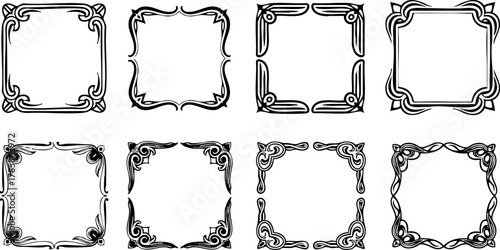 Decorative vintage square frames vector set with ornamental floral corners for design elements 