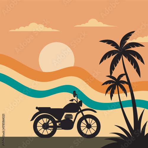 Retro Beach Ride With Palms Silhouette