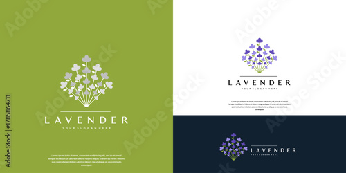 Purple flower logo, lavender aromatherapy, oil extraction, symbol of beauty and luxury, vector design template.