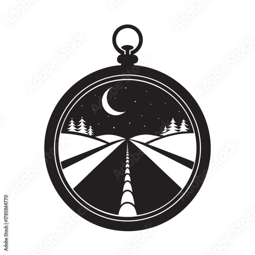 Road Of Memories With Old Watch Silhouette