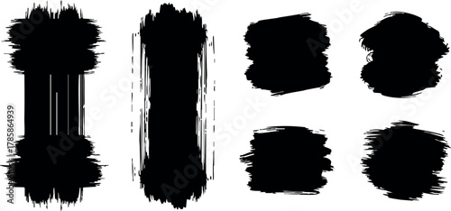 Black grunge brush strokes vector set with paint texture elements for design use 