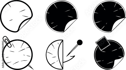 Minimalist black and white fishing hook bait icons vector set for fishing hobby equipment design 
