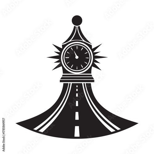 Timeless Road With Classic Clock Silhouette