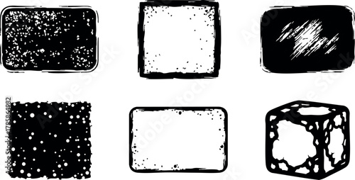Grunge Texture Set with Distressed Square and Cube Elements Vector Illustration 
