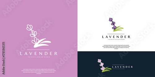 beauty logo with lavender flower symbol, natural health products, graphic design illustration.