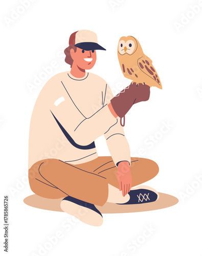 Man holding owl domesticated bird