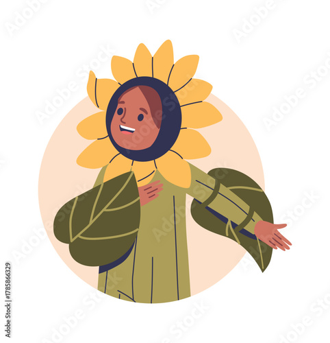 Cute child dressed sunflower costume