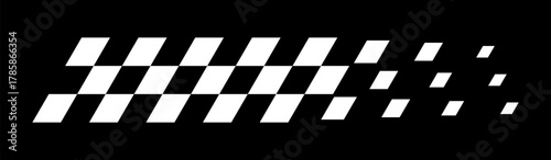 Racing flag background. Checkered flag pattern in motion with fading black squares. Dynamic speed symbol for motorsport, finish line, competition theme. Modern vector illustration.