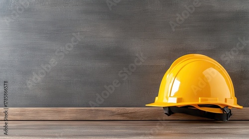Fototapeta Naklejka Na Ścianę i Meble -  Firefighter gear resting on wooden bench with space for new firefighter text in fire station setting during daylight