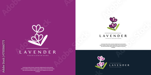 lavender flower logo, natural cosmetic ingredients, extracted oils, perfume, vector design illustration.