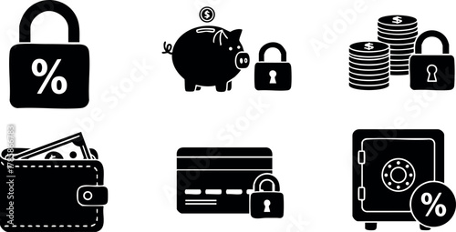 Security icons for finance savings wallet credit card and safe protection concepts vector illustration 