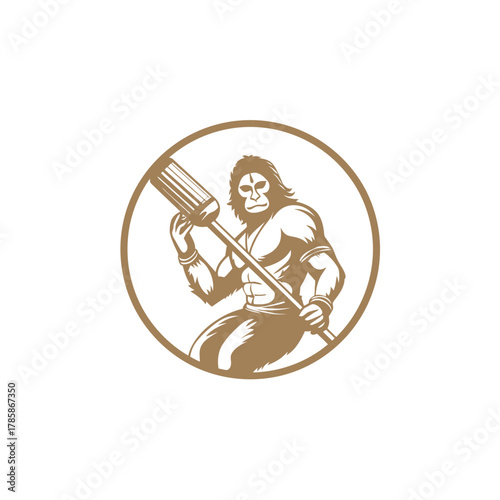 Stylized illustration of a mythological humanoid figure with a weapon isolated
